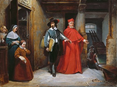 1839年、ナポリのスタジオでリベラを探している枢機卿 作： Claude Jacquand